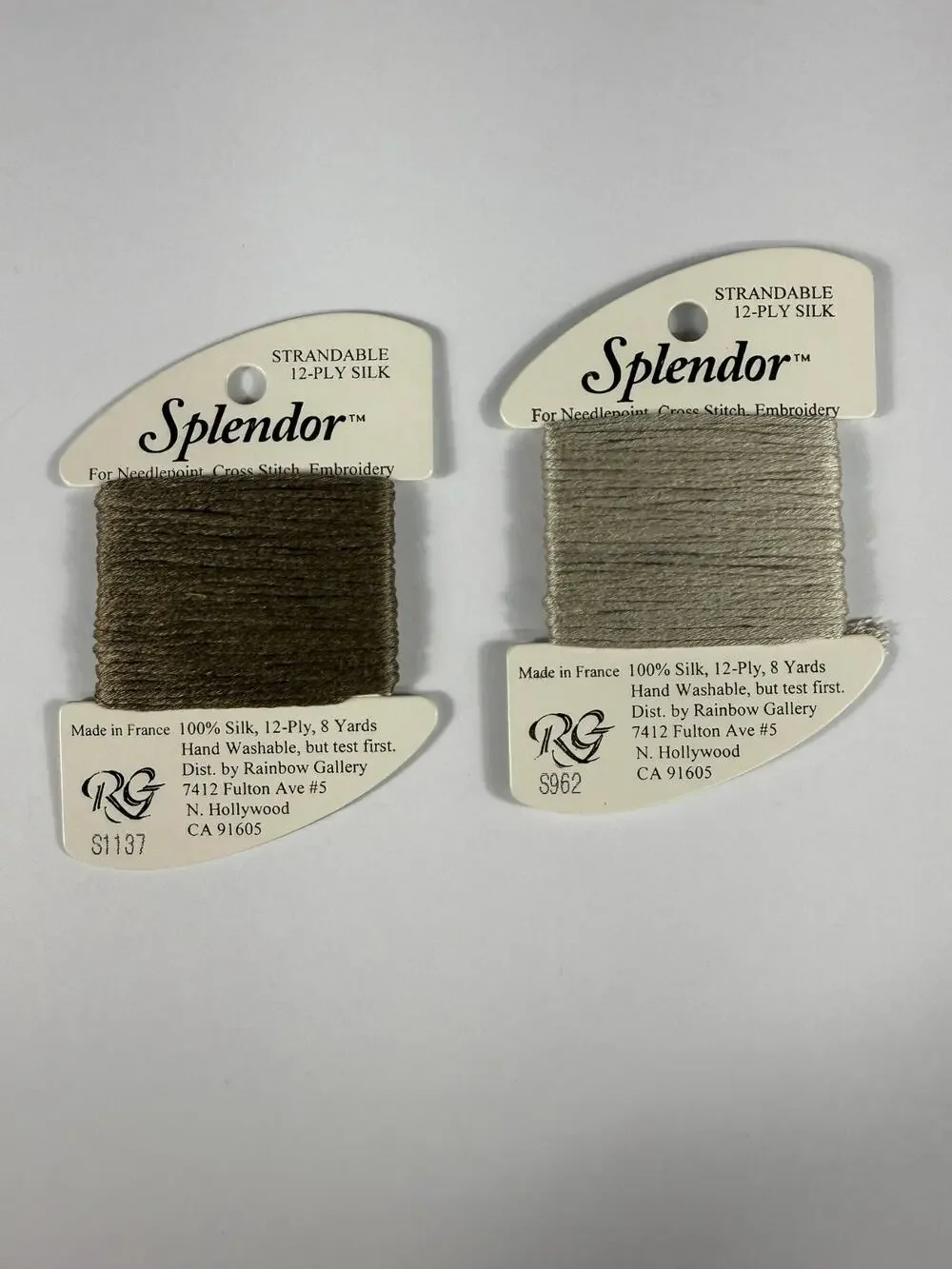 Rainbow Gallery Splendor 12-Ply Silk Thread Cards Lot of 2 S962 S1137